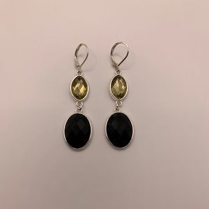 Cosmetic Onyx and Lemon Citrine Drop Earrings